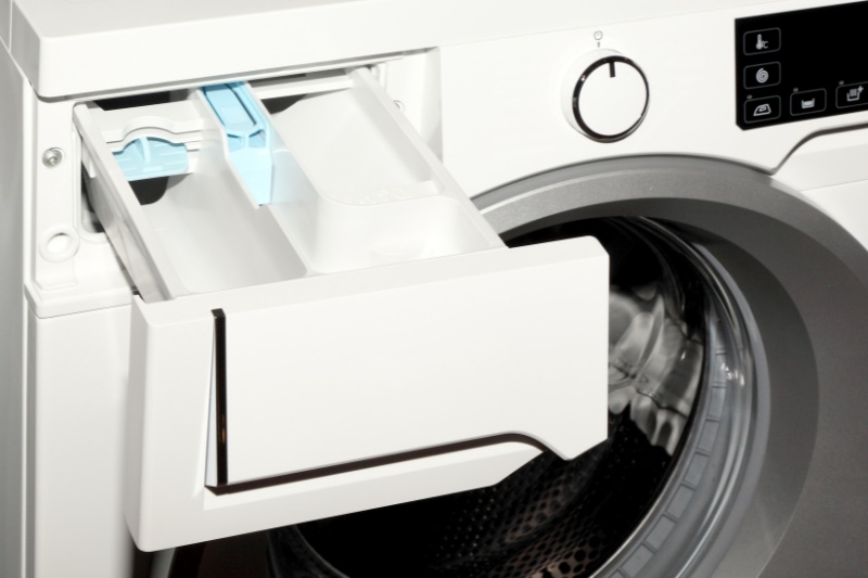 washing machine detergent drawer and open drum