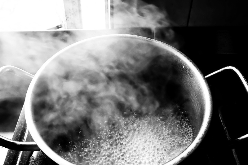 a pot of boiling water