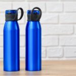 blue flasks on the table