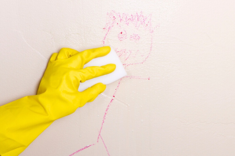 clean crayon marks on wall with magic eraser