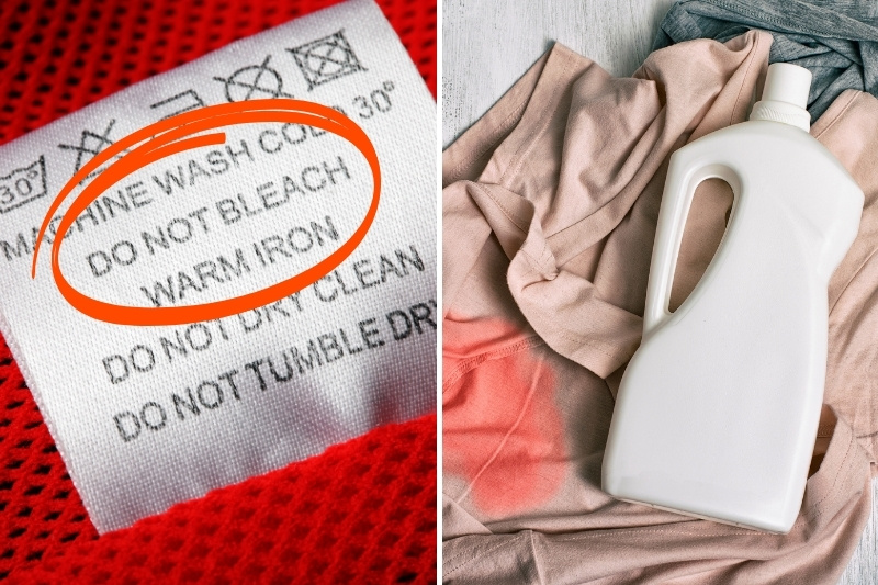clothes care label and stained laundry