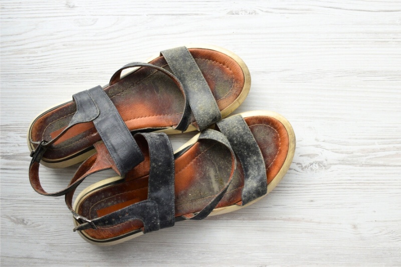 dirty sandals with moulds