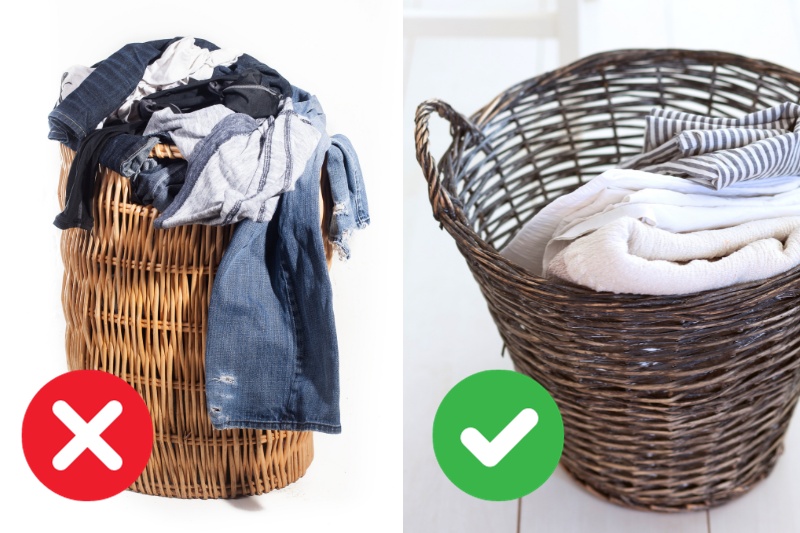 full and not full wicker laundry basket