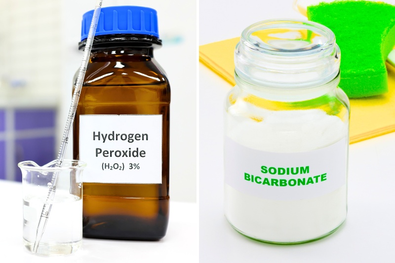 hydrogen peroxide and sodium bicarbonate or baking soda