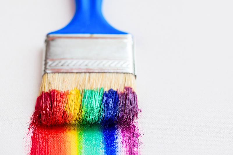 rainbow paint on paint brush