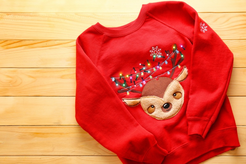 red Christmas sweater with lights