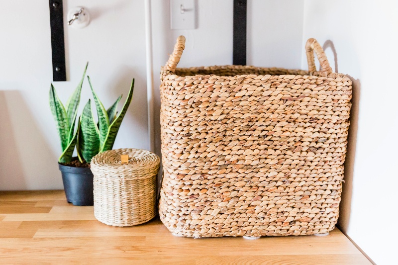 wicker basket on the wood table