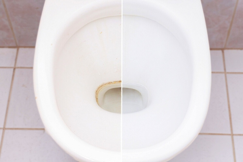 before and after cleaning toilet bowl