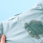 blue polo with set in stain