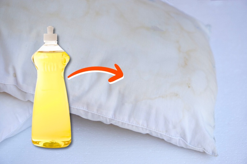 clean dirty pillow with washing up liquid