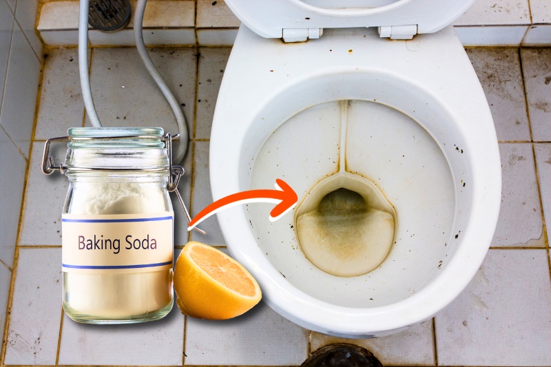 clean toilet with lemon and baking soda