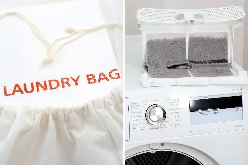 laundry bag and lint filter on dryer