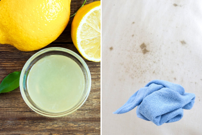 lemon juice, cloth and dirty pillow