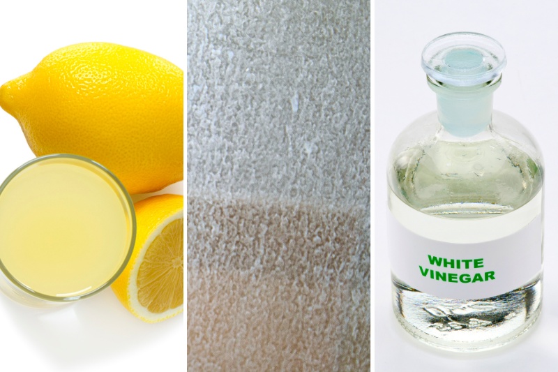 lemon juice, hard water stain and white vinegar