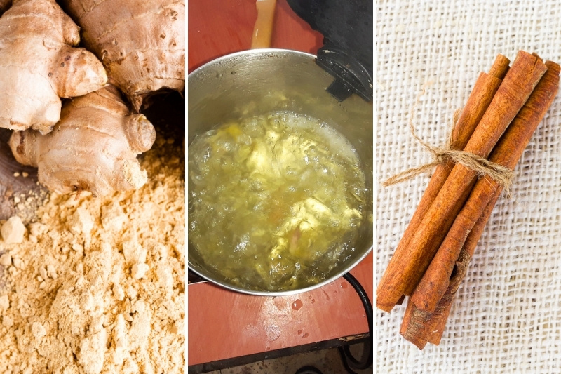 simmer ground ginger and cinnamon sticks