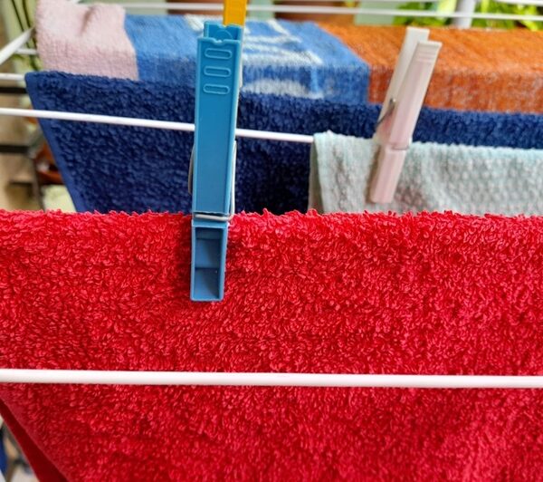 Drying towels on clothes airer