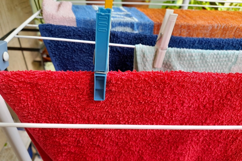 Drying towels on clothes airer