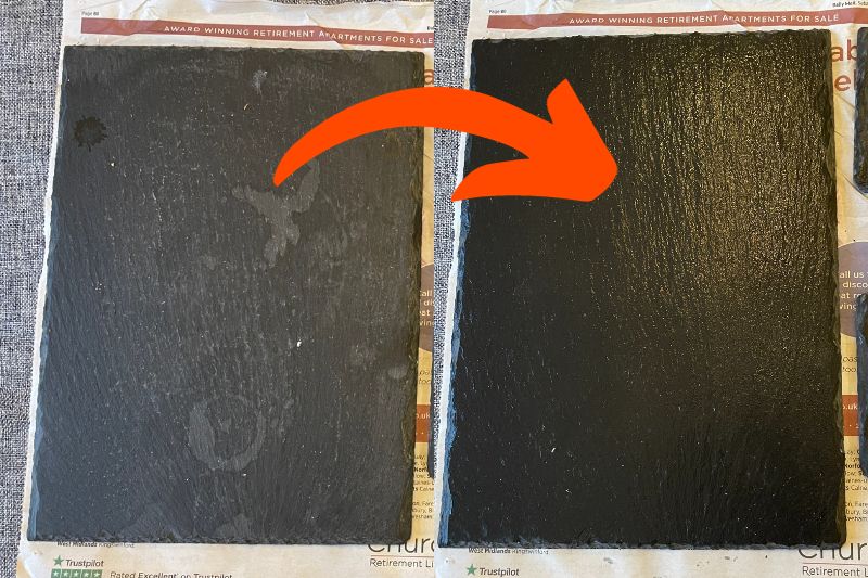 Slate placemat before and after cleaning