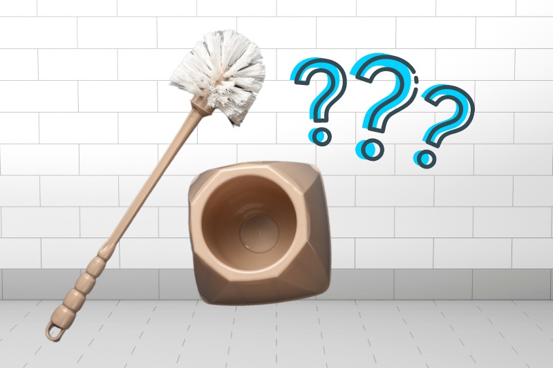 brown toilet brush and holder