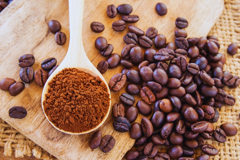 coffee powder and beans