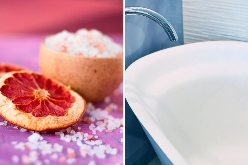 grapefruit, salt and bath tub