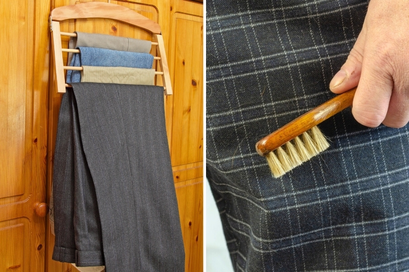 hanging and brushing trousers