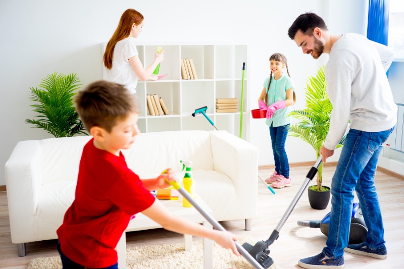 home cleaning with family