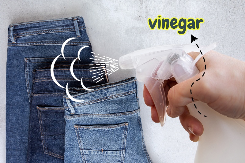spray white vinegar on denim jeans