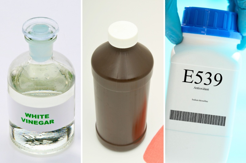 white vinegar, hydrogen peroxide and sodium thiosulfate