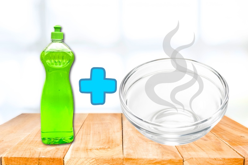 cleaning solution with washing up liquid and warm water