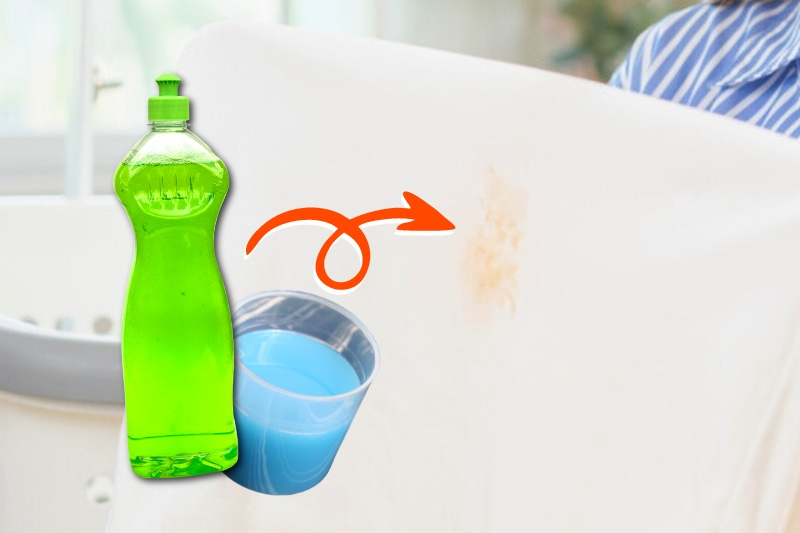 remove stain with liquid detergent and washing up liquid