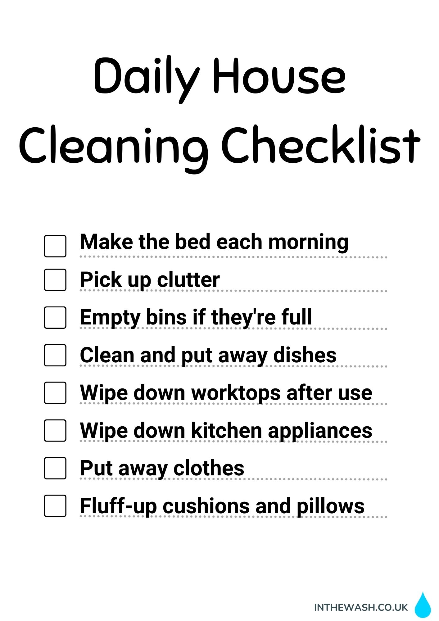 Daily house cleaning checklist