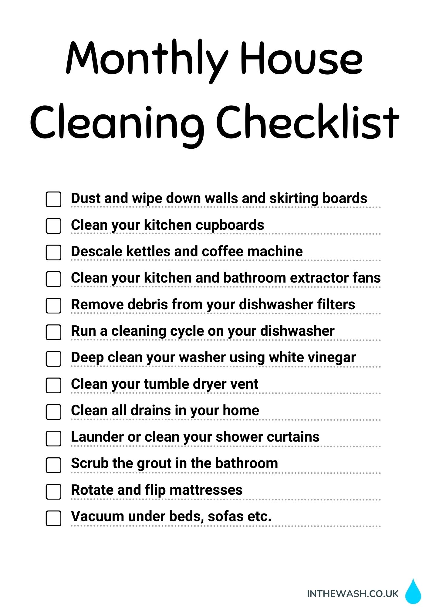 Monthly house cleaning checklist