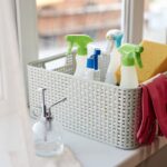 Cleaning products on windowsill